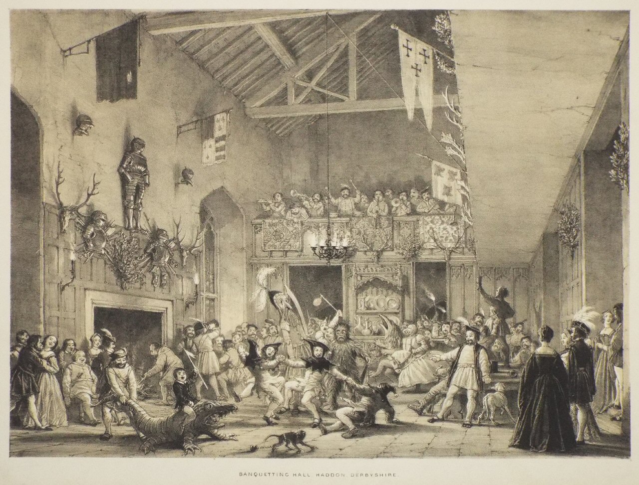 Lithograph - Banqueting Hall, Haddon Hall, Derbyshire - Nash